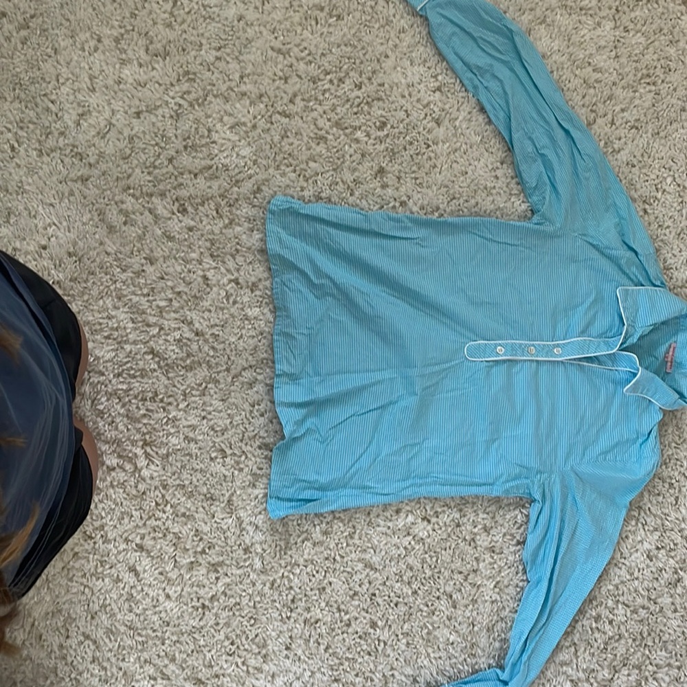 Size 6 blue and white half button up from kayce Hughes